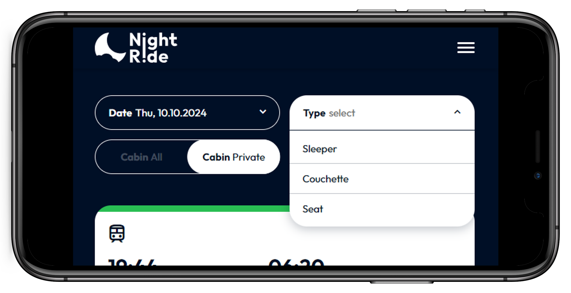 Select your preferred comfort: compartment type and private compartment.