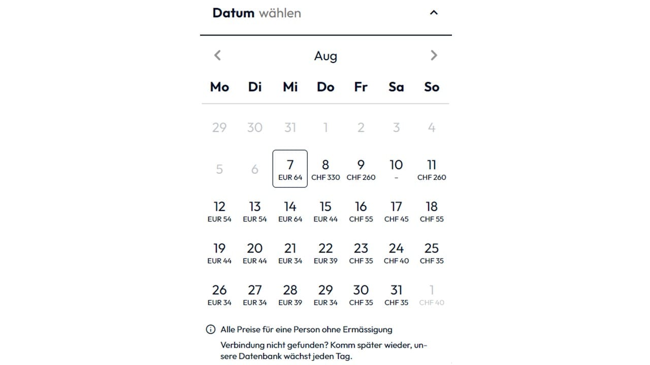 Kalender: Übersicht über Verfügbarkeiten & Preise