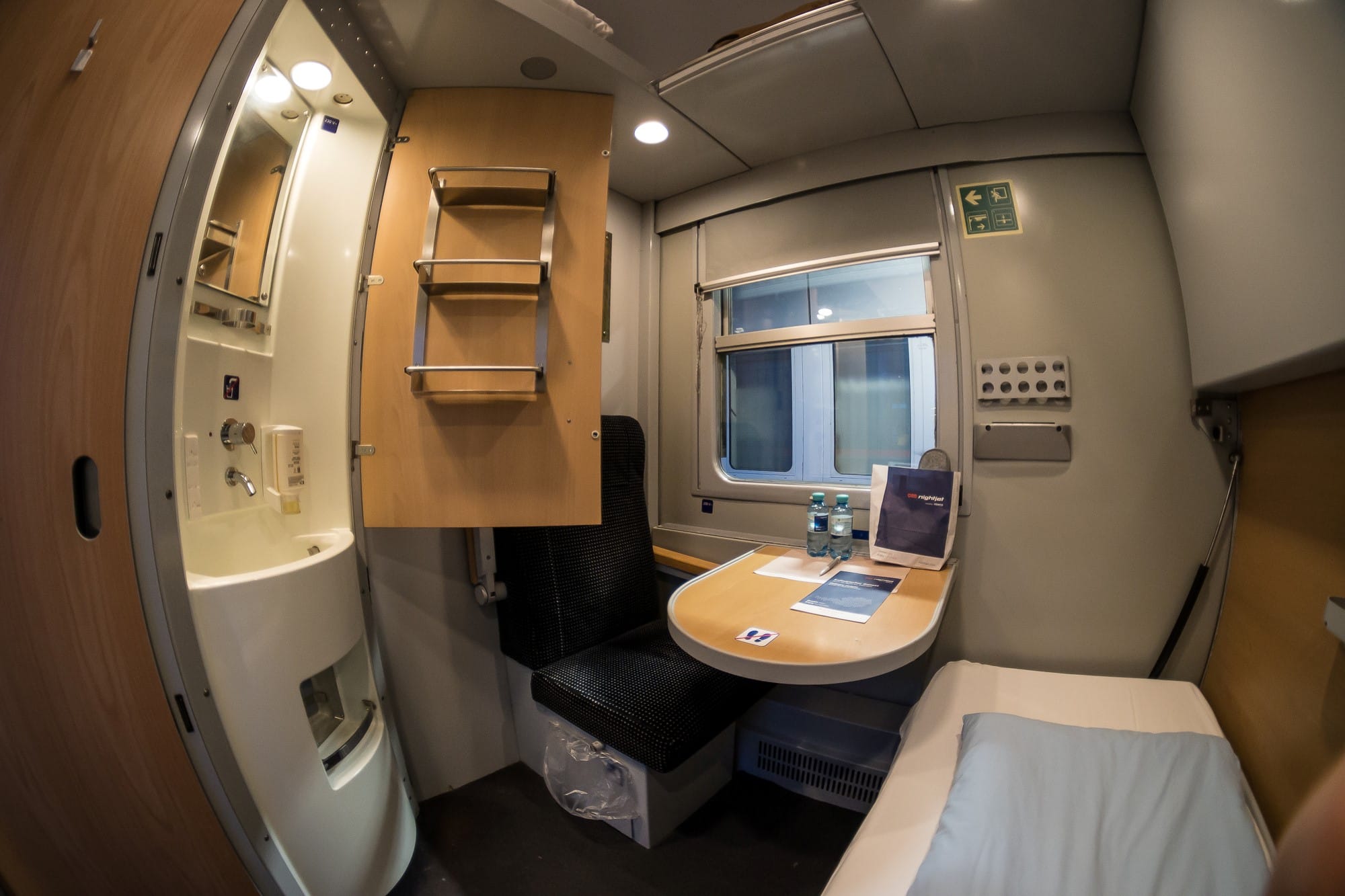 Private compartment in sleeper coach with sink