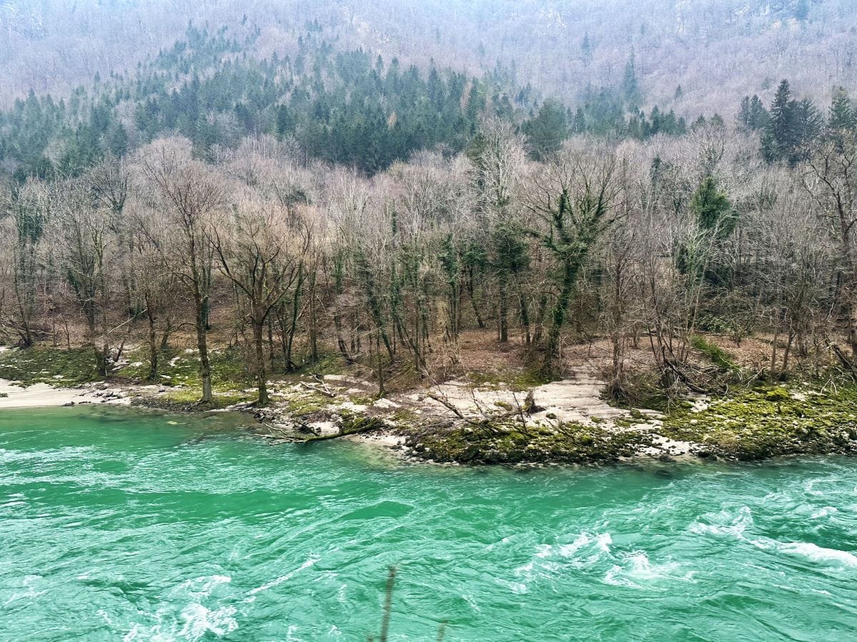 The tracks wind their way along the Sava River and the surrounding hills.