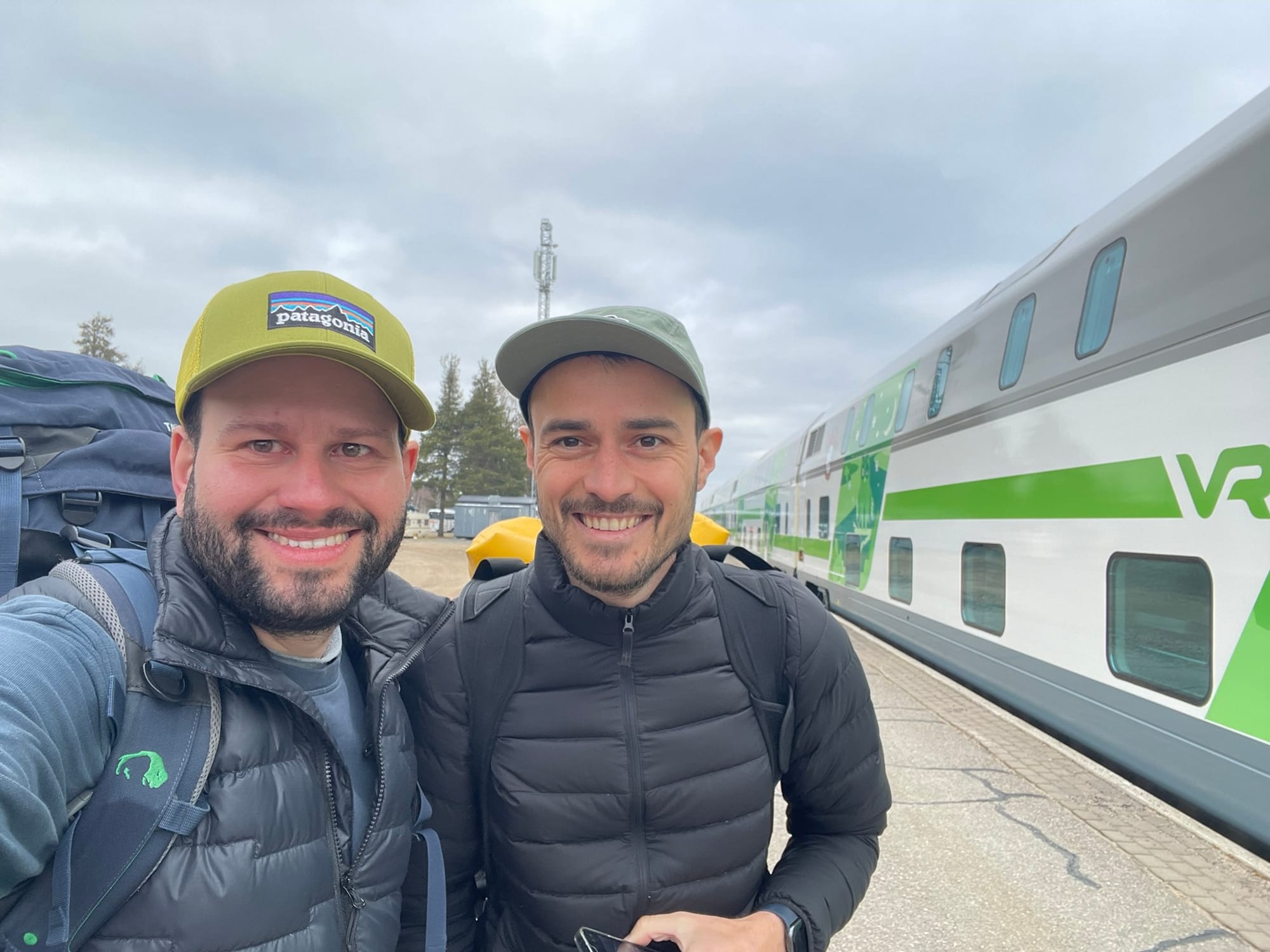 The two authors in front of the night train in Kolari.