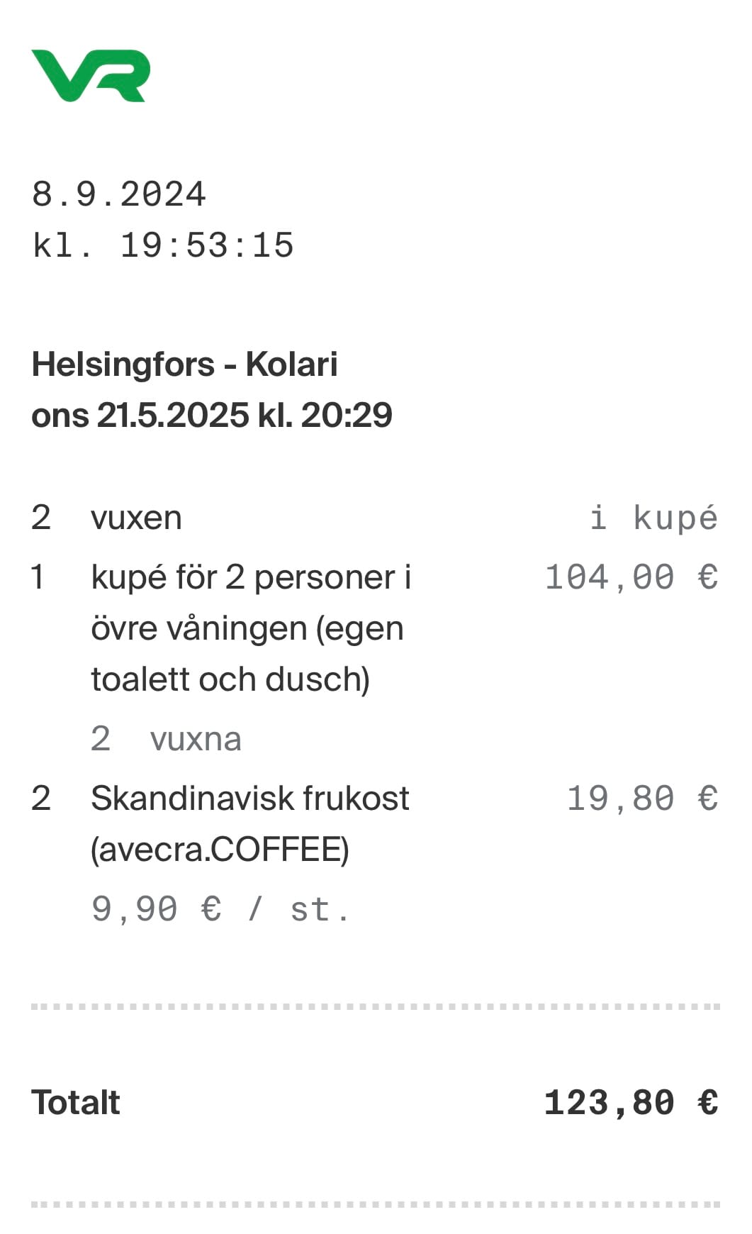 The result: amazingly affordable for what Finnish Railways has to offer.
