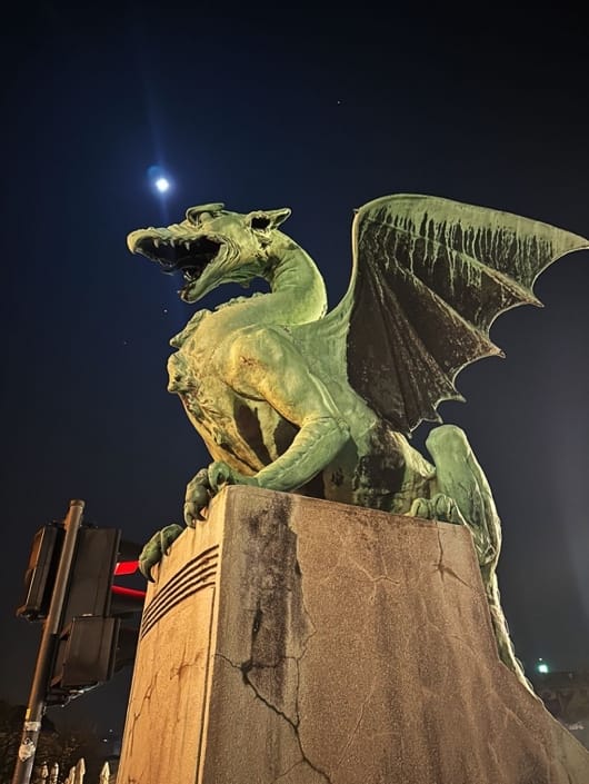Ljubljanas bekanntestes Stadtsymbol – zum Glück «versteinert».