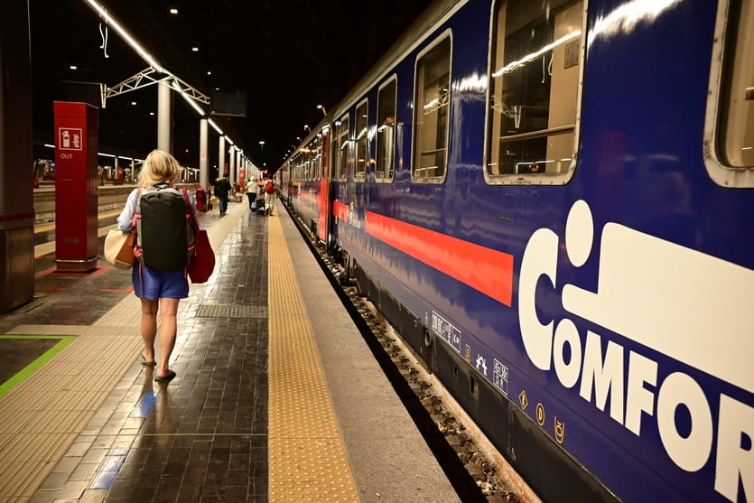 A picture of a night train couchette car at Milan station