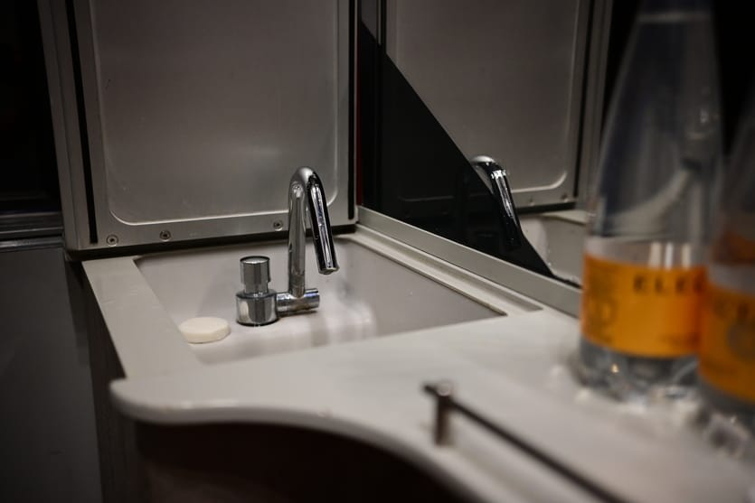 View of the washbasin in the night train compartment