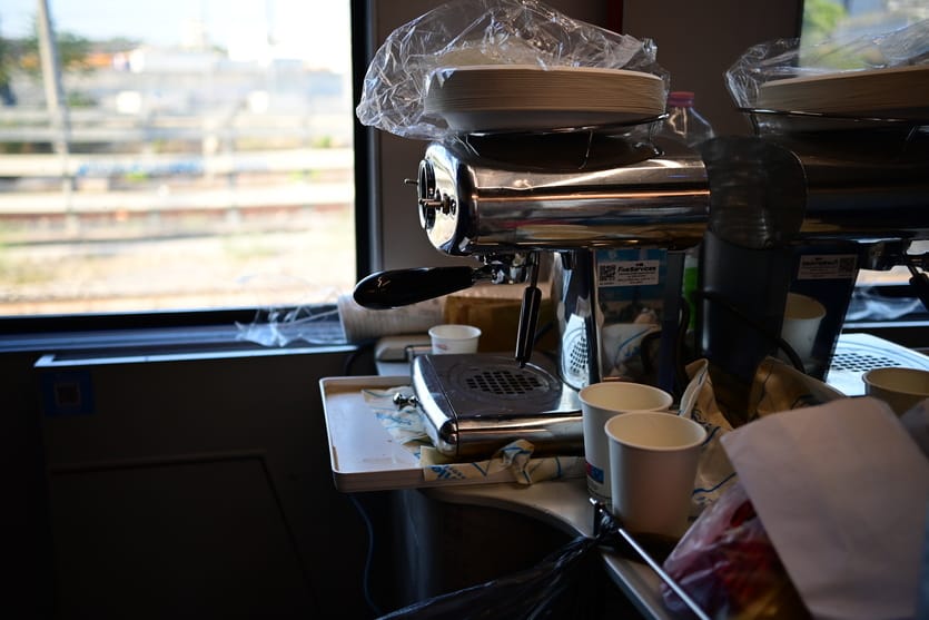 A portafilter machine on the night train