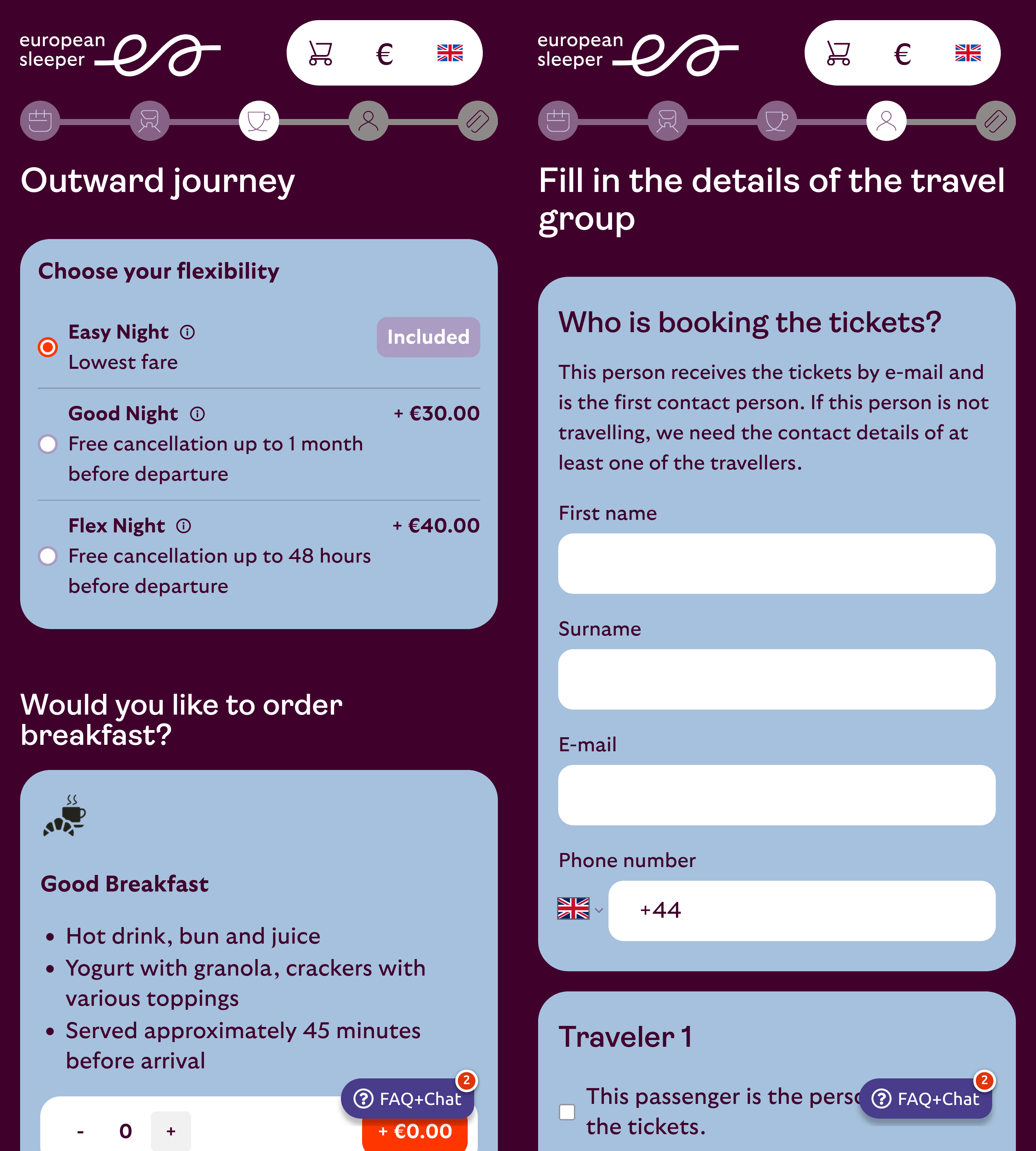 Fast geschafft – wähle Flexibilität / Add-ons und gib dann die Passagierdetails ein
